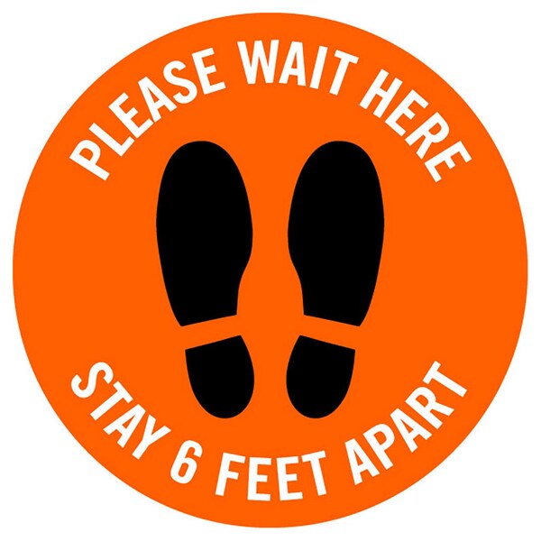 Identity Group Please Wait Here, 6 Feet Apart, Orange, 15" 8479OR